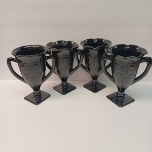 Vintage L.E. SMITH Black Amethyst Glass Embossed Art Nouveau Dancing Nymph Lot 4